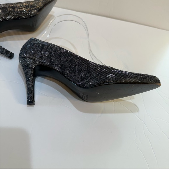 Rangoni Firenze All Leather Silver & Black Sparkle Pointed Toe Pumps Size‎ 7B - Picture 7 of 12